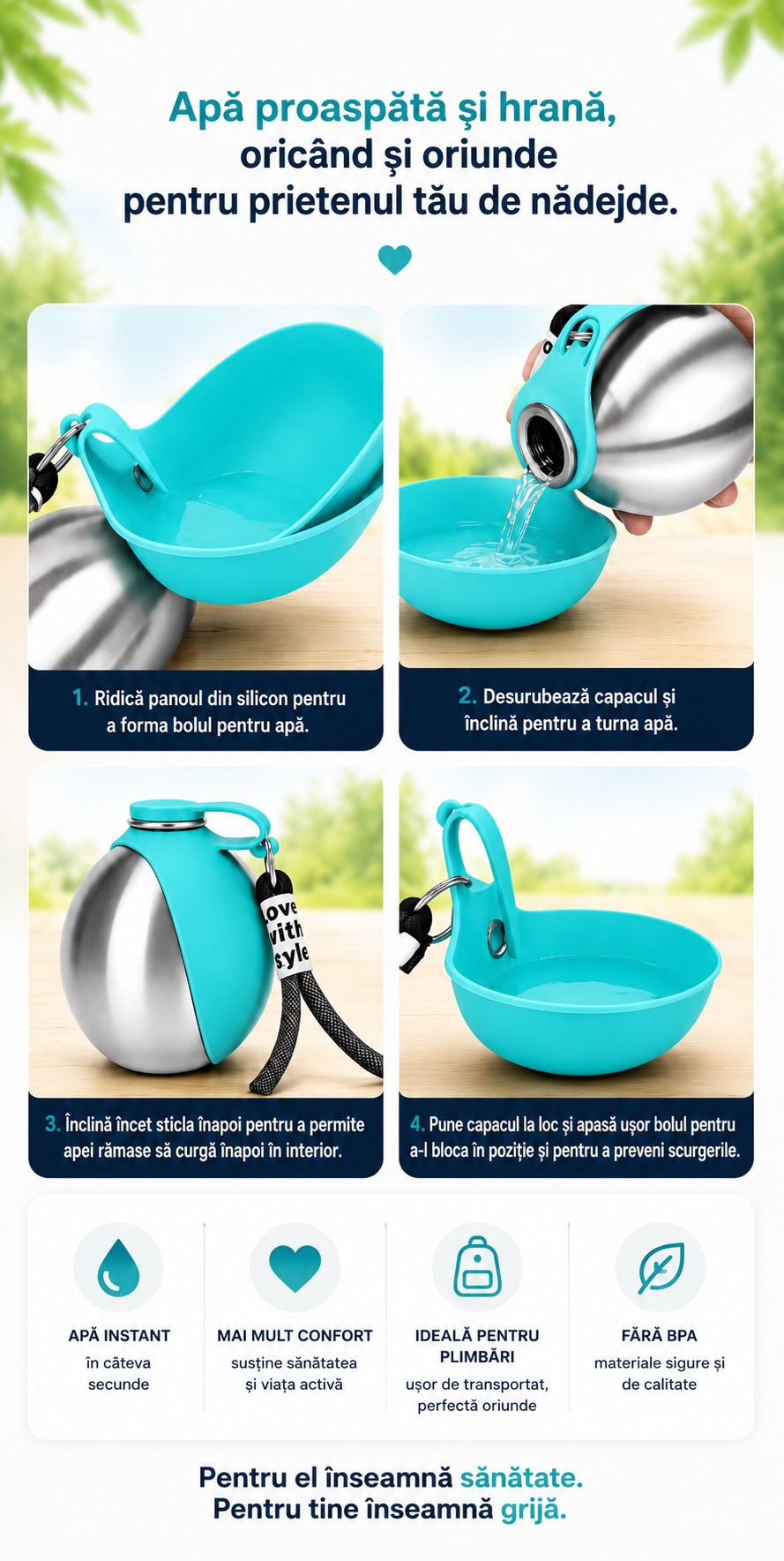 PawBottle™ – Sticlă Portabilă din Inox pentru Prietenul Tău Blănos